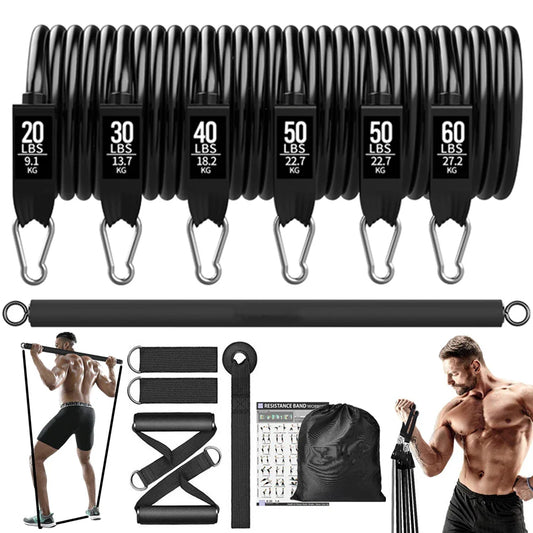 Exercise Bar with Bands set for versatile home workouts and resistance training.