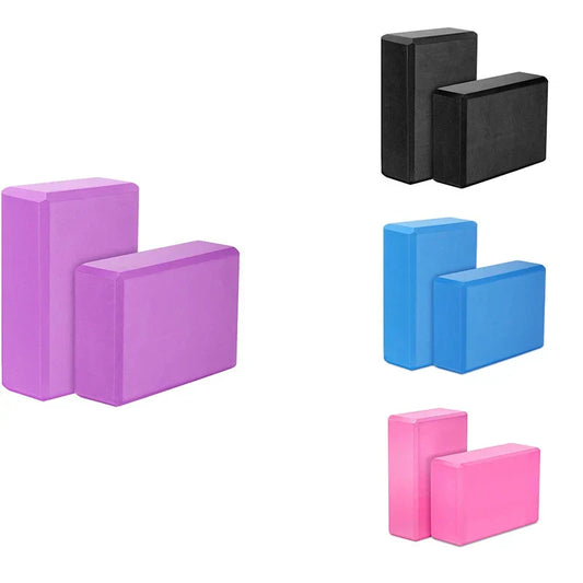 High-Density EVA Foam Yoga Blocks in assorted colors, eco-friendly and lightweight, 2-pack.