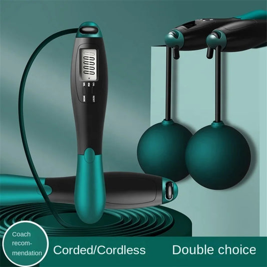 Intelligent cordless jump rope with negative weight ball and steel wire.