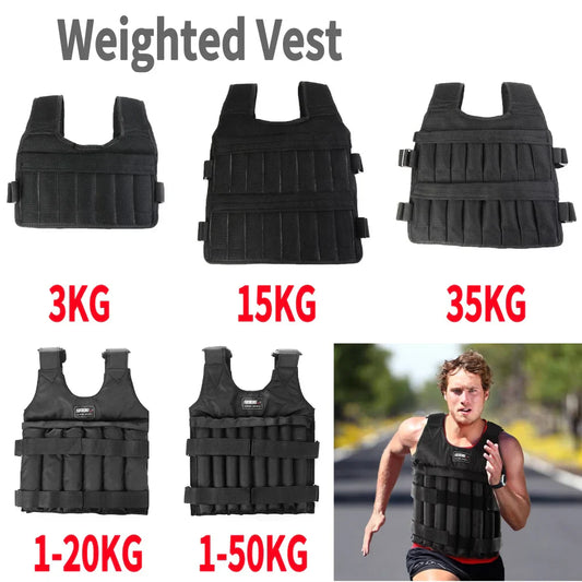 Adjustable weight vest for muscle toning, available in 3kg, 15kg, 35kg options, suitable for all ages.