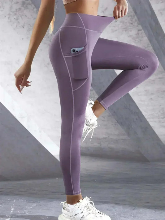 High Waist Women's Leggings with Pockets – Stretchy Yoga Pants in Solid Color.