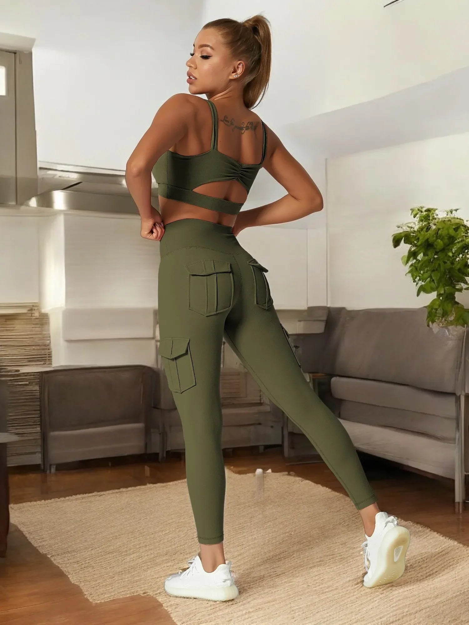 ComfortControl Elite™ 4-Pocket High-Waist Leggings, green, stylish activewear for women, featuring four spacious pockets, high-waist design, moisture-wicking fabric.