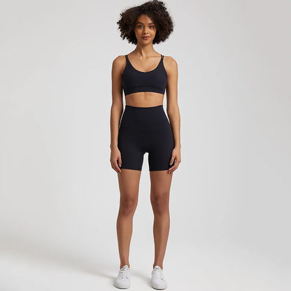 Black Gym shorts set women high waist bra