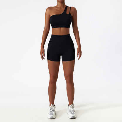 Black Shorts yoga Sets for Women with Bra