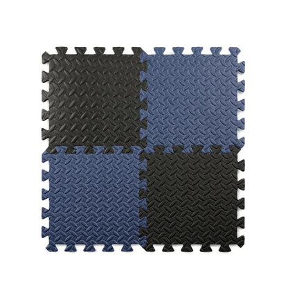 Black and blue interlocking floor mats