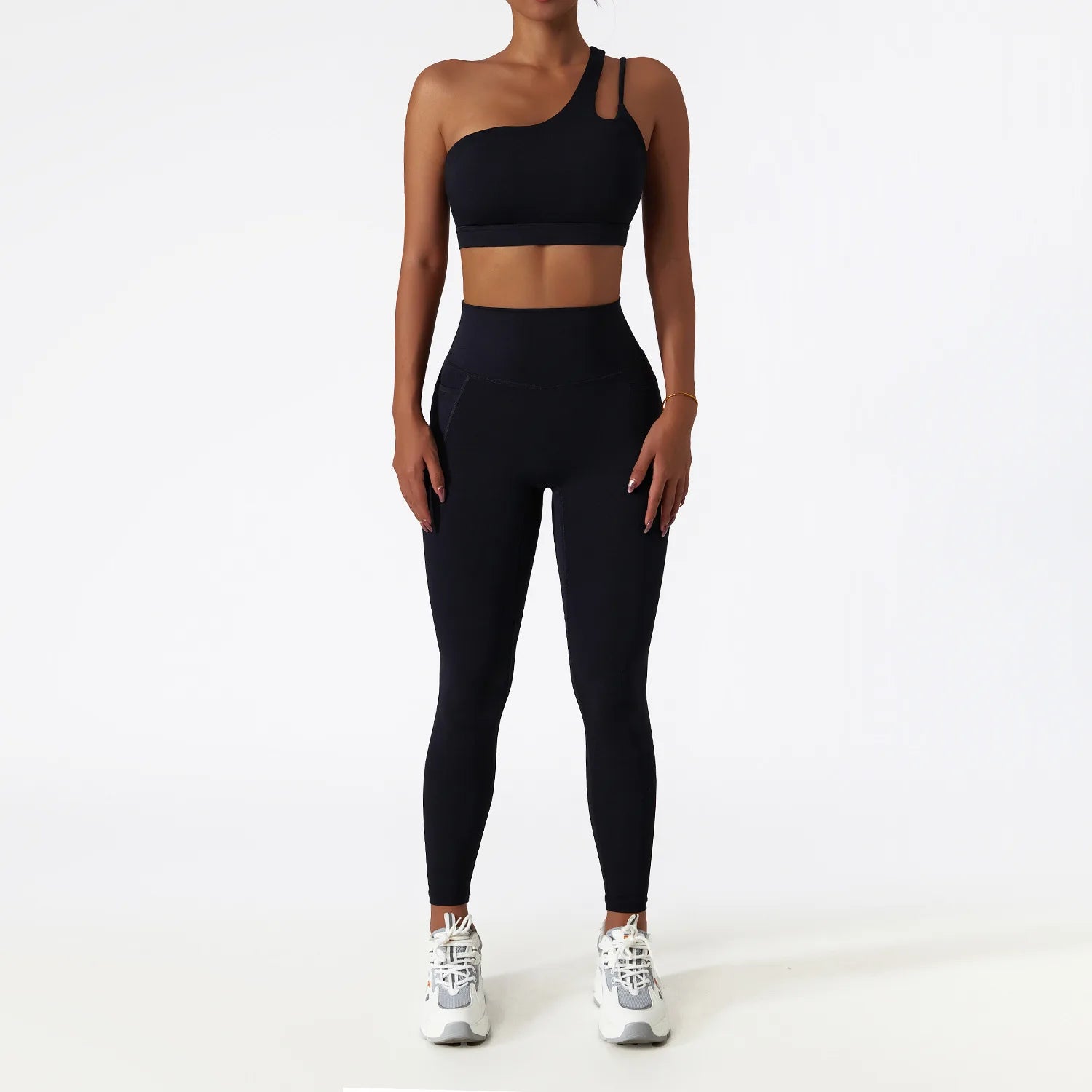 Black long yoga Sets for Women with Bra