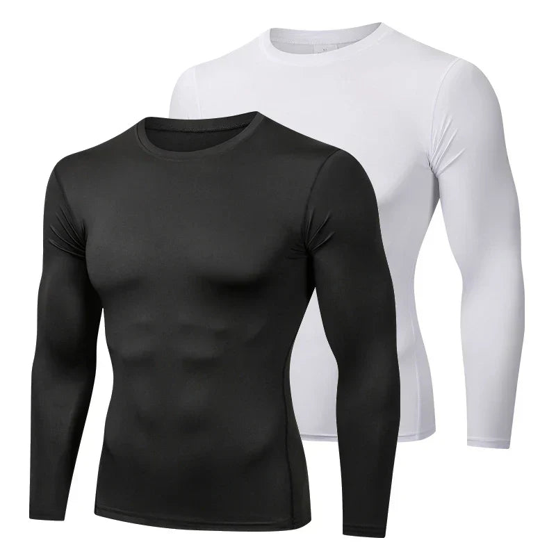 Black white Compression Shirt Long Sleeve