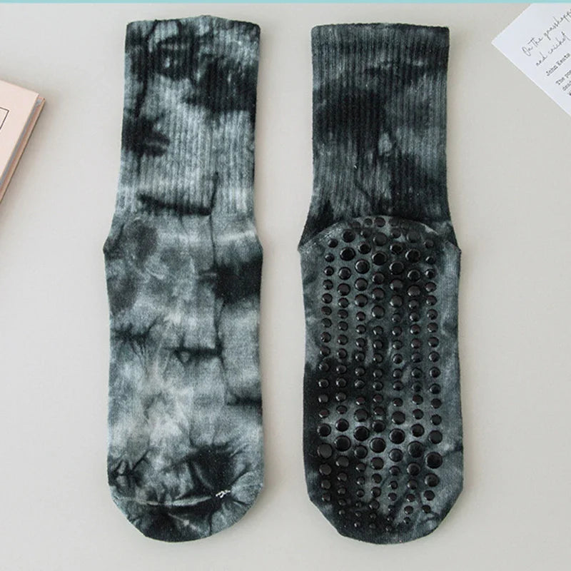 Black yoga socks for women cotton tie-dye silicone socks