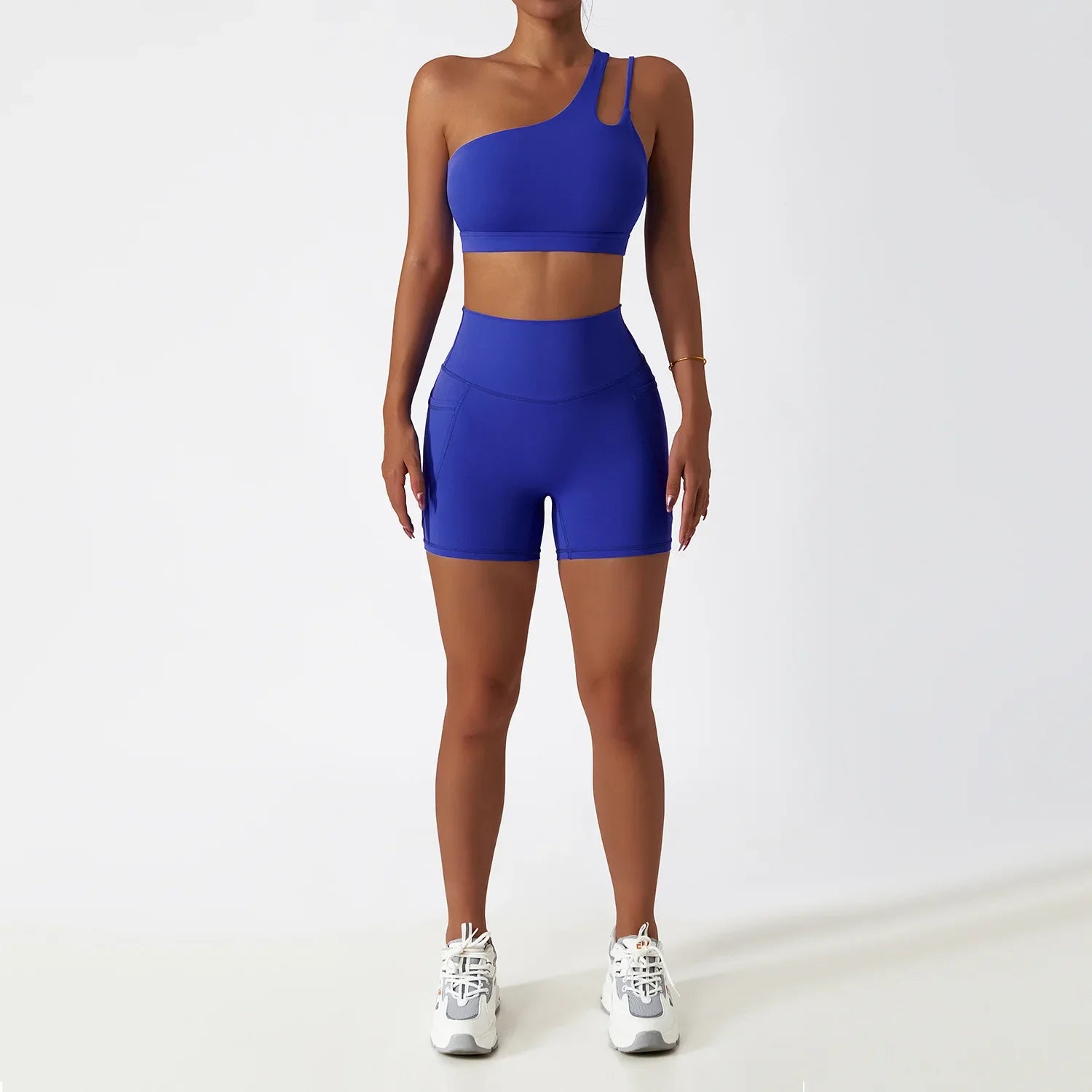 Blue Shorts yoga Sets for Women with Bra