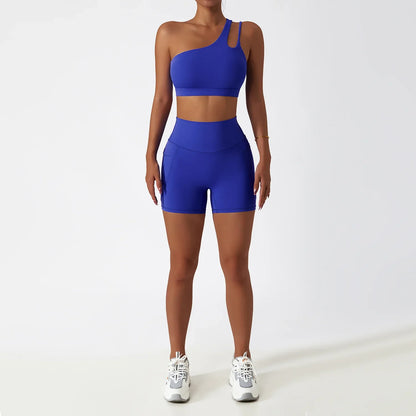 Blue Shorts yoga Sets for Women with Bra