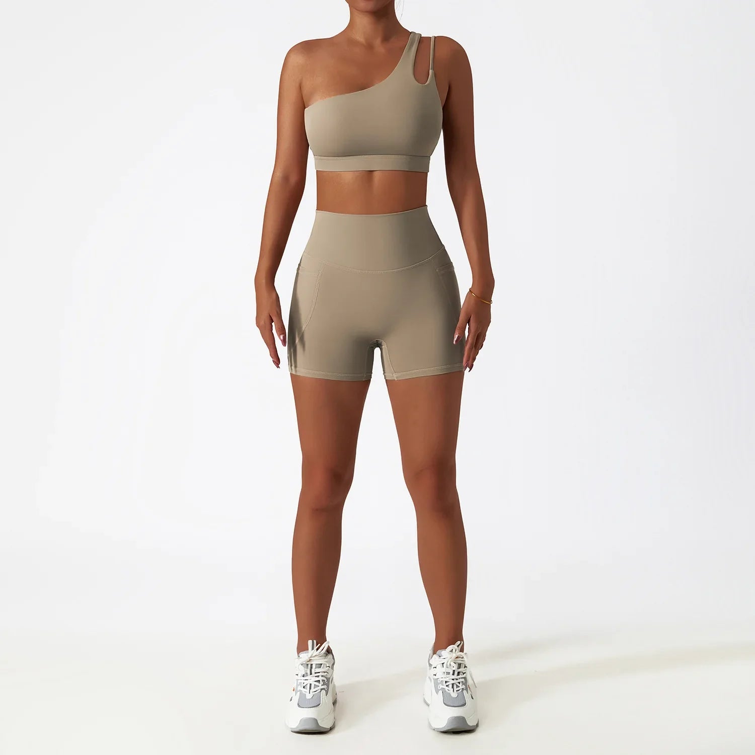 Brown Shorts yoga Sets for Women with Bra
