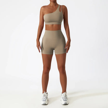 Brown Shorts yoga Sets for Women with Bra