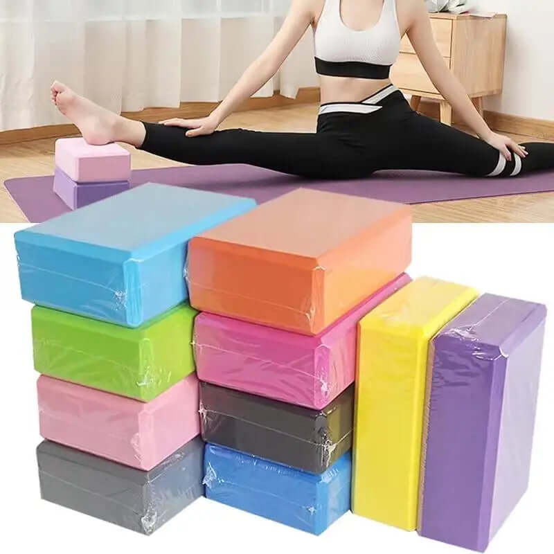 Women are stretching colorful yoga blocks