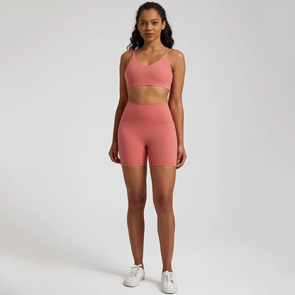 Gym shorts set women high waist bra