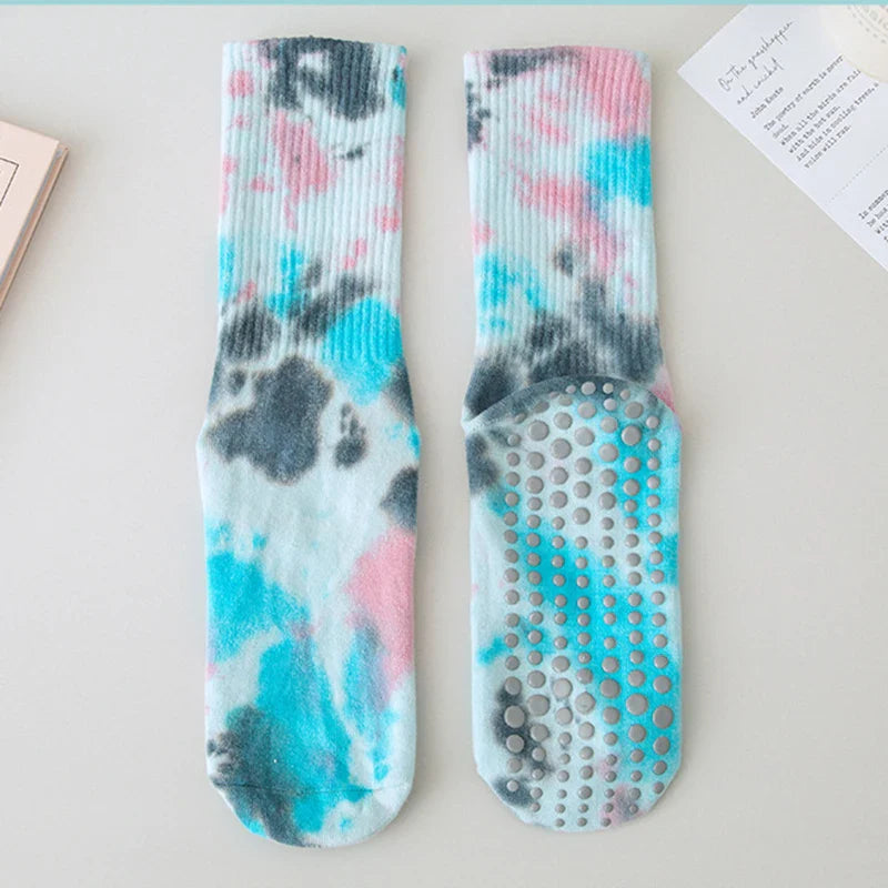Dark blue yoga socks for women cotton tie-dye silicone socks