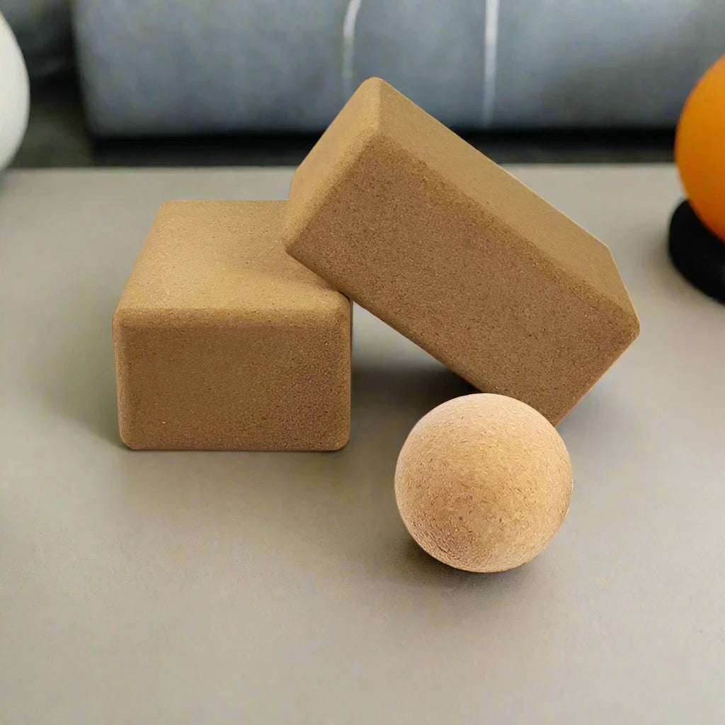 eco-friendly massage ball and cork yoga block set 3-piece for muscle recovery and flexibility