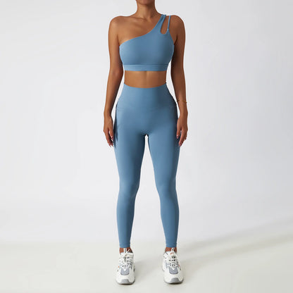 Gray Blue Long Sets yoga Sets for Women with Bra