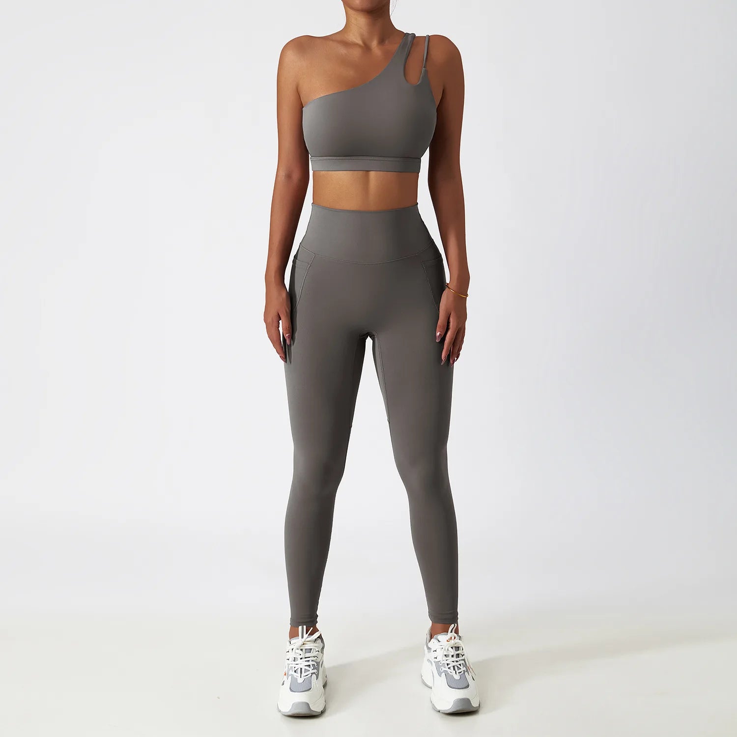 Gray Long Sets yoga Sets for Women with Bra