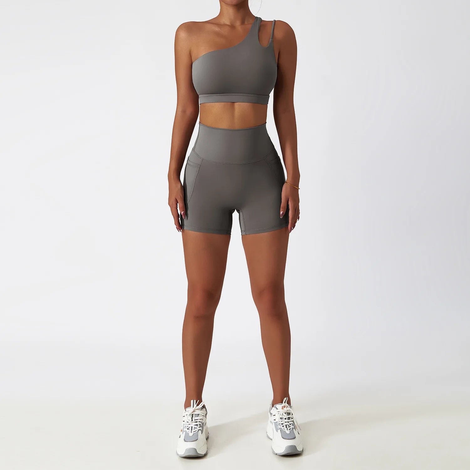 Gray Shorts yoga Sets for Women with Bra