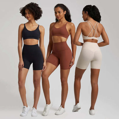 Gym shorts set women high waist bra