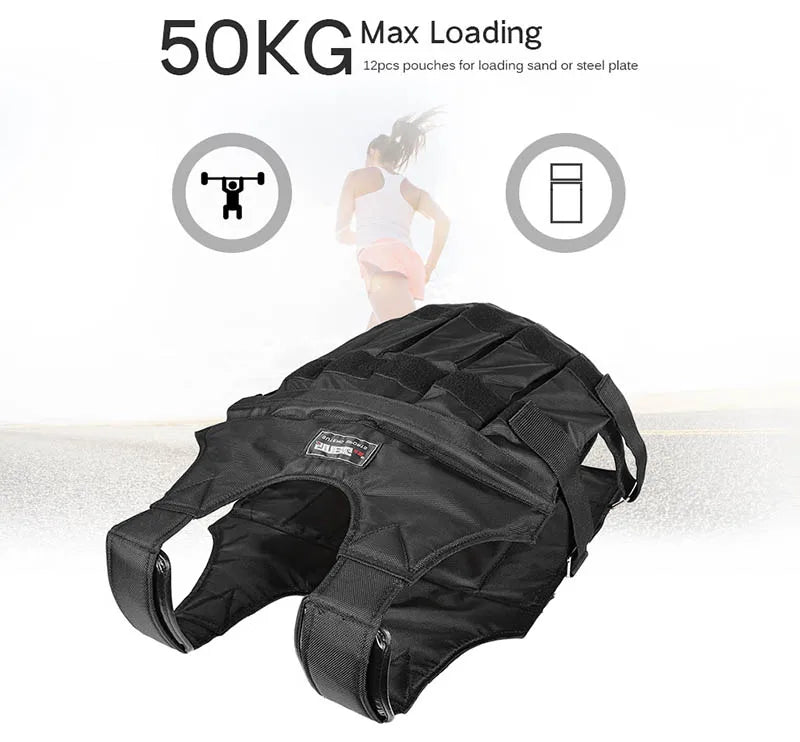 Weighted Vest 20/50 kg for boxing and fitness, durable polyester and 1680D Oxford fabric, versatile for all seasons, supports exercise routines.