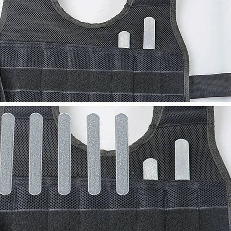 Weighted vest for boxing training, fitness activities, durable polyester, 20/50 kg load capacity.