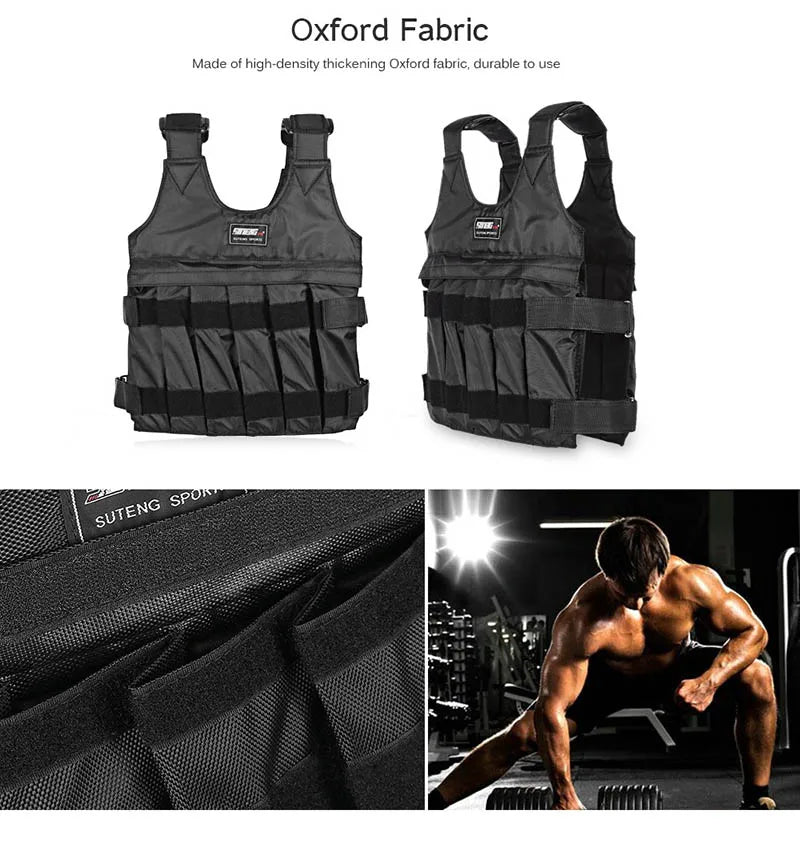 Weighted vest 20/50 kg for boxing training, made with durable polyester and 1680D Oxford cloth.