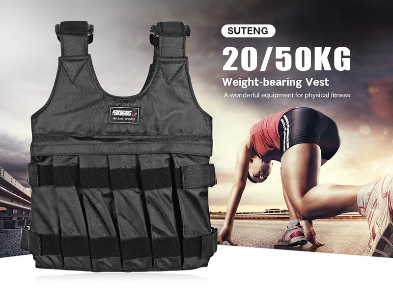 Weighted vest for boxing training and fitness, 20/50 kg load, made of durable polyester and 1680D Oxford cloth.