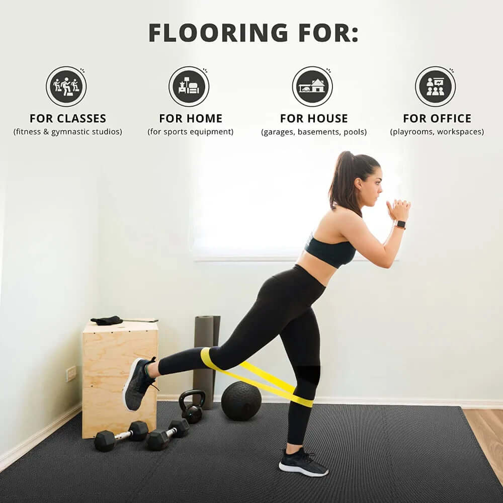 A girl doing exercise on floor gym mats