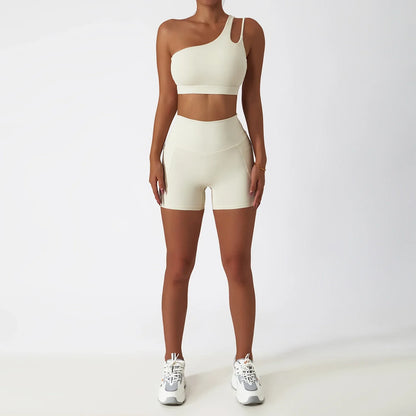 Ivory Shorts yoga Sets for Women with Bra