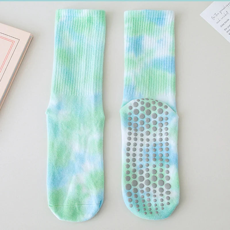 Light green yoga socks for women cotton tie-dye silicone socks