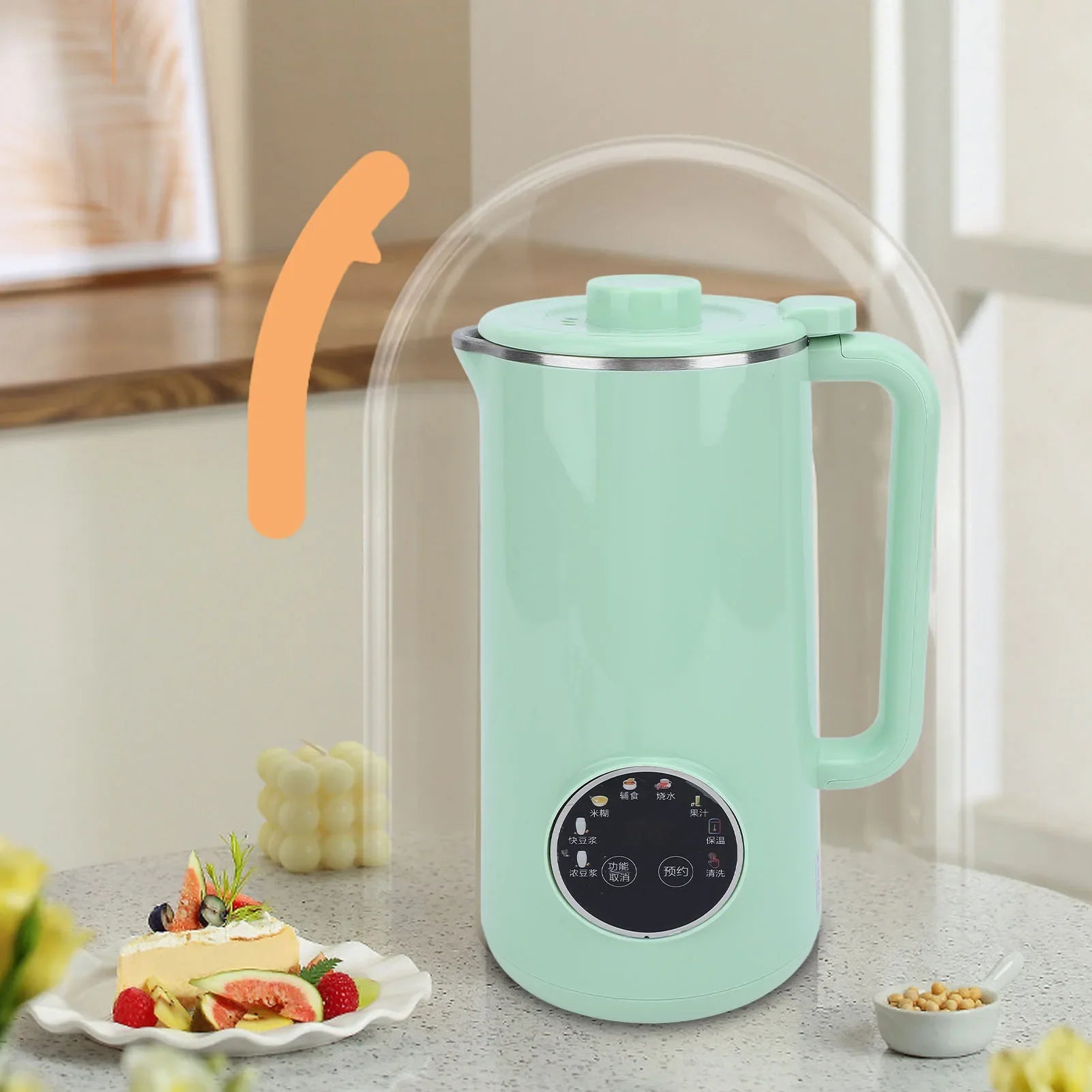 NutriBlend Pro automatic plant milk maker 800ml with LED display in pastel green on kitchen table