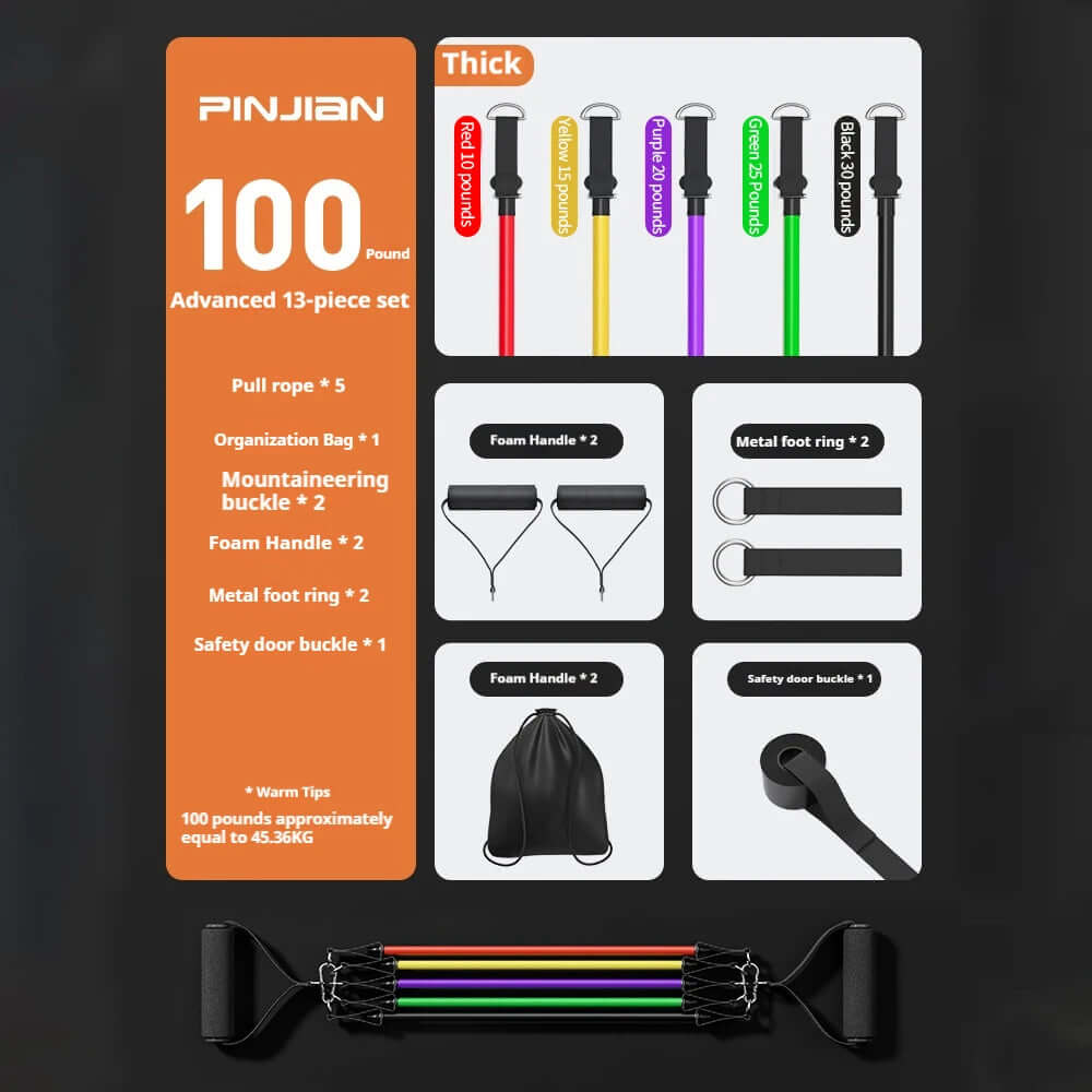 PINJIAN 100 Pound Advanced 13-Piece Resistance Band Set