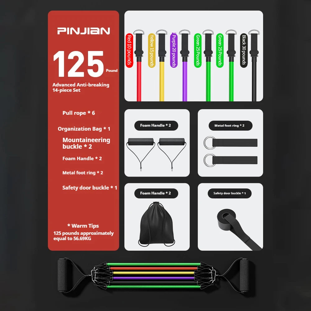 PINJIAN 120 Pound Advanced Anti-Breaking 14-Piece Resistance Band Set