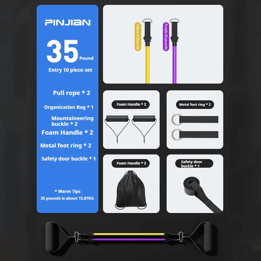 PINJIAN 35 Pound Entry 10-Piece Resistance Band Set