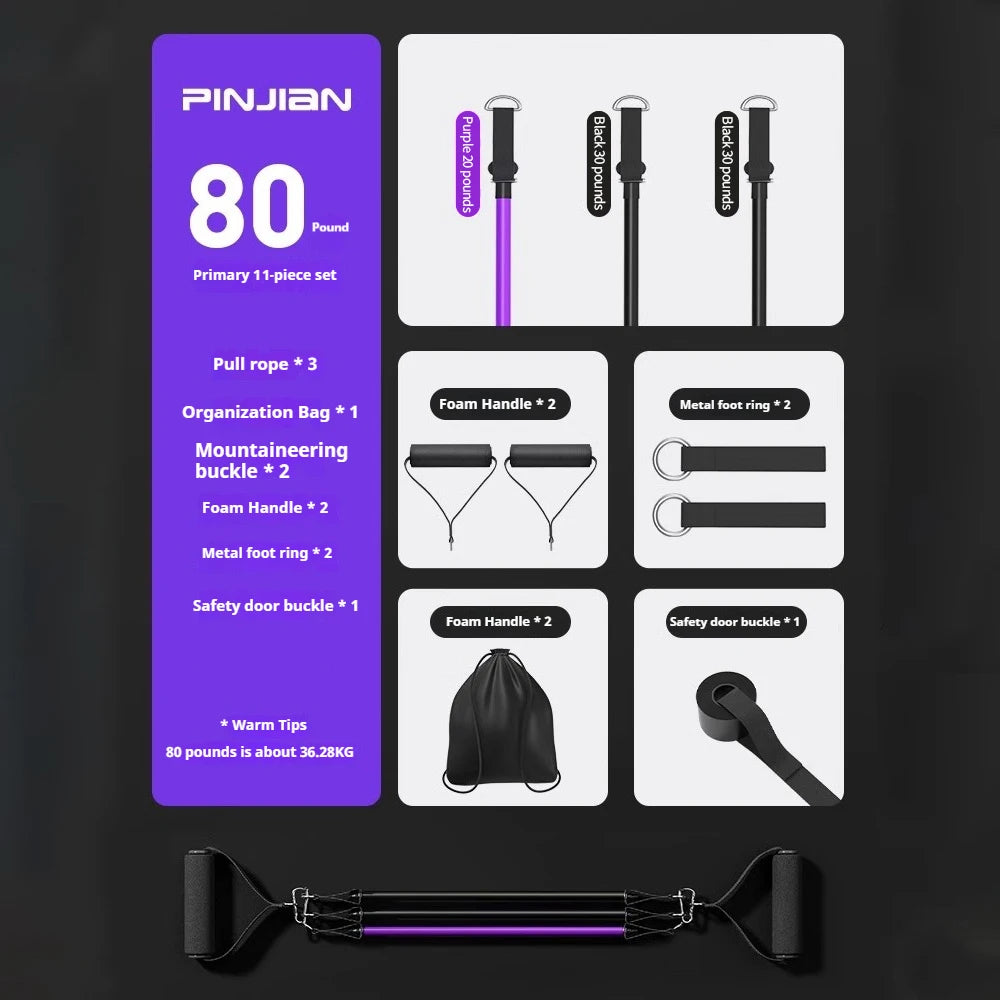 PINJIAN 80 Pound Primary 13-Piece Resistance Band Set