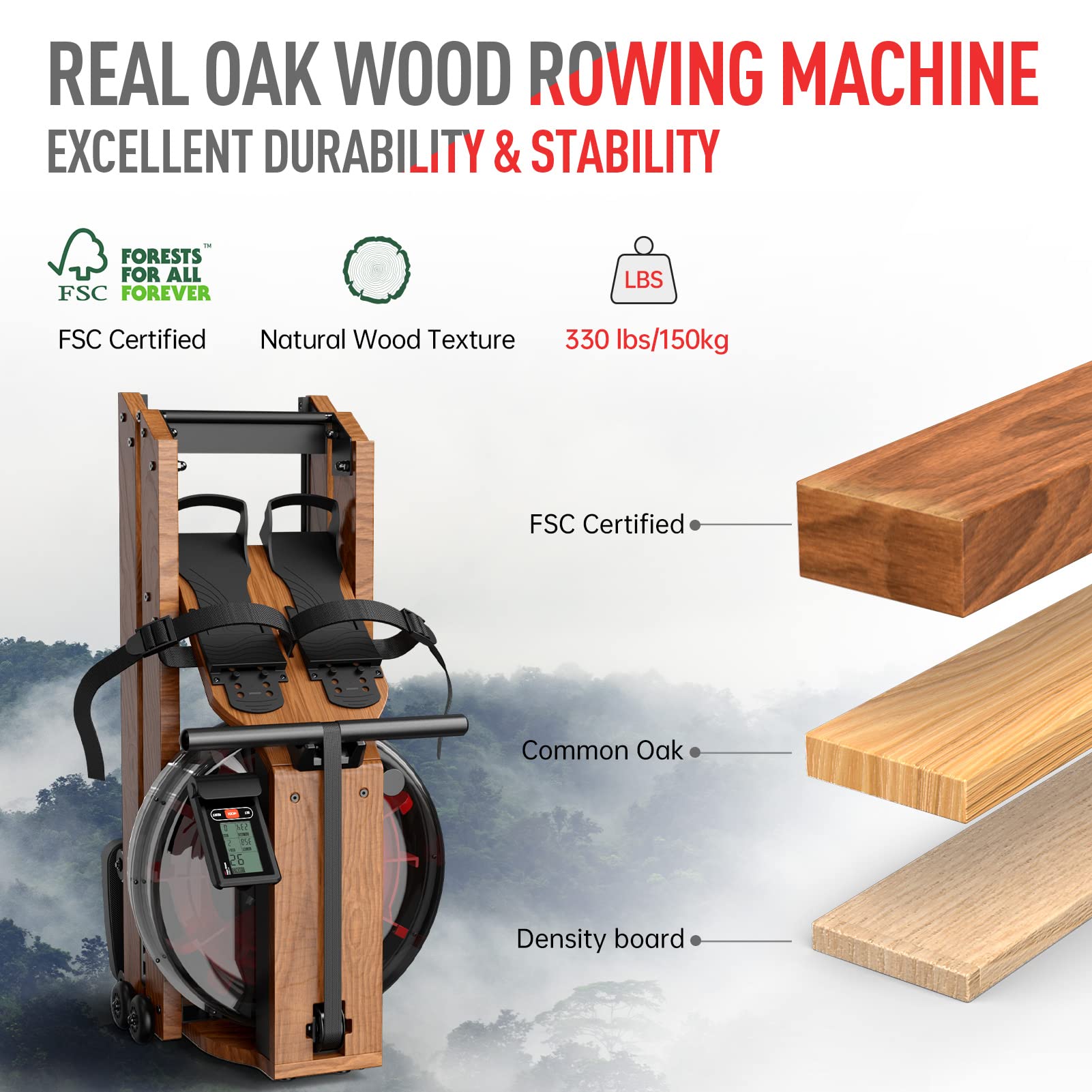 Real Oak Wood Rowing Machine