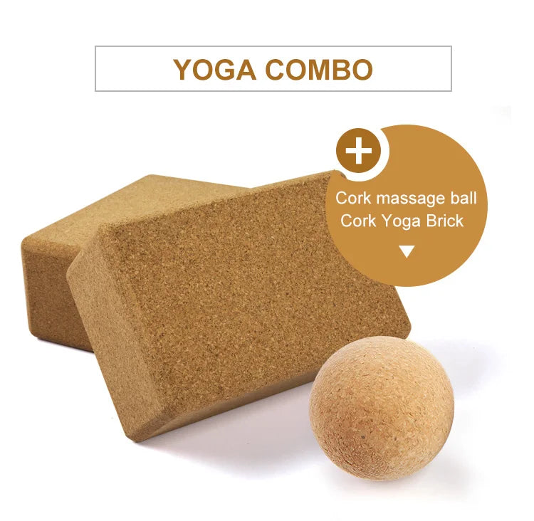 Eco-friendly cork yoga block and massage ball set for improved muscle recovery and flexibility.