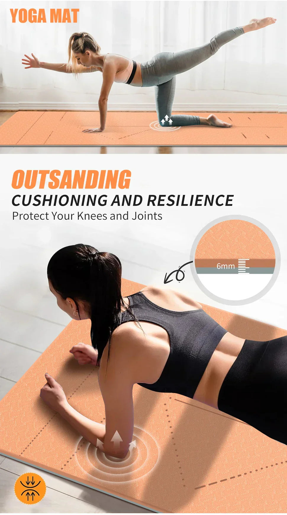 WESTTUNE Yoga Mat with non-slip surface and cushioning for joint protection during fitness exercises.