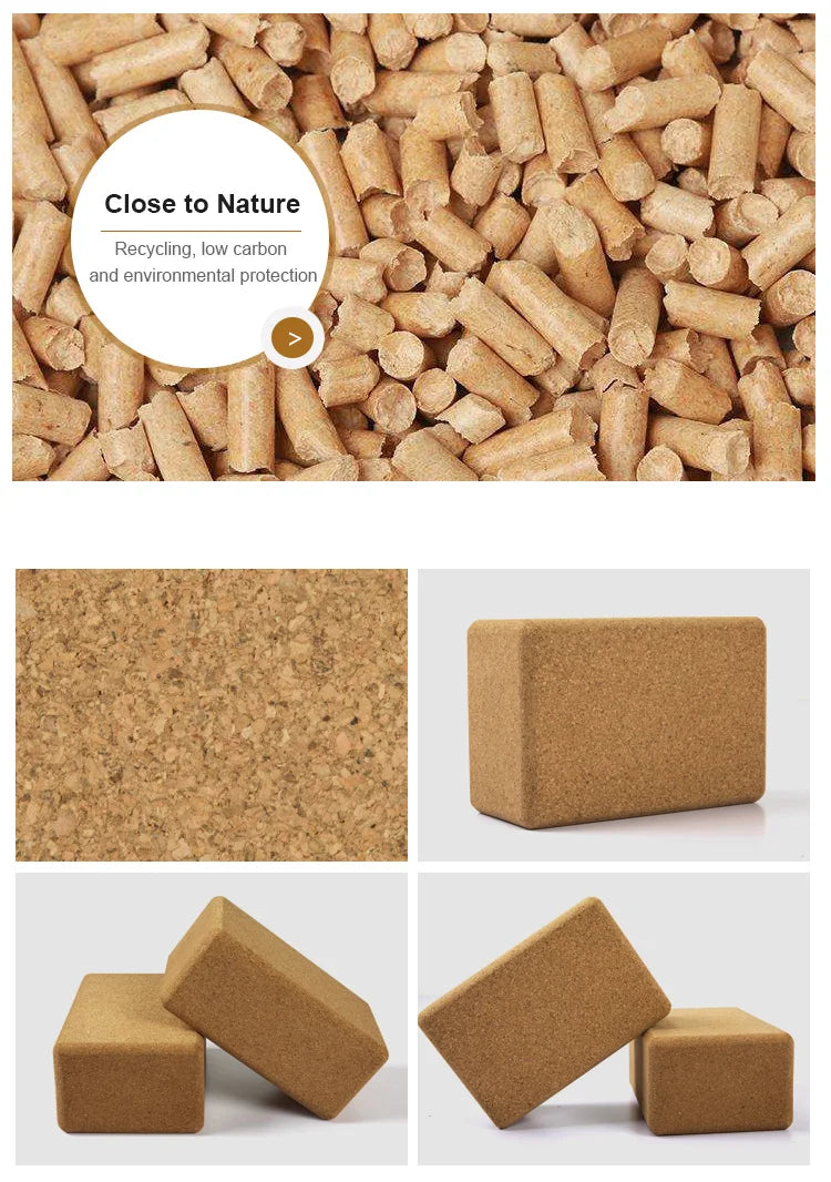 Eco-friendly cork yoga block and massage ball set for fitness and relaxation.