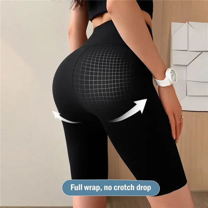 Women's High-Waist Push-Up Yoga Shorts Sports Fitness Cycling Jogging Leggings Knee-Length