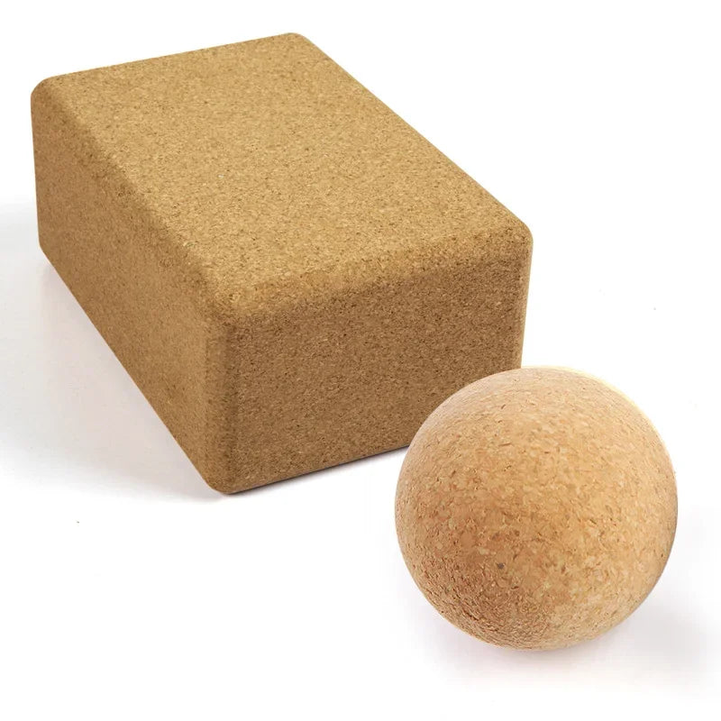 Eco-friendly massage ball and cork yoga block set for muscle recovery and flexibility.