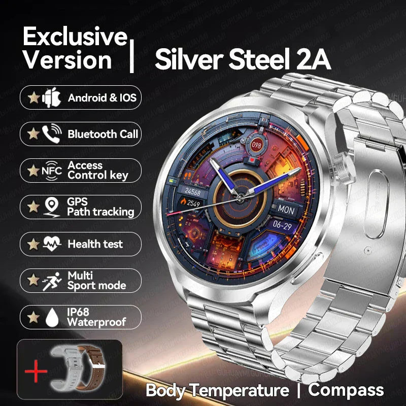 UltraFit Pro 2024 Men's Smartwatch with NFC, health monitoring, and AMOLED display.
