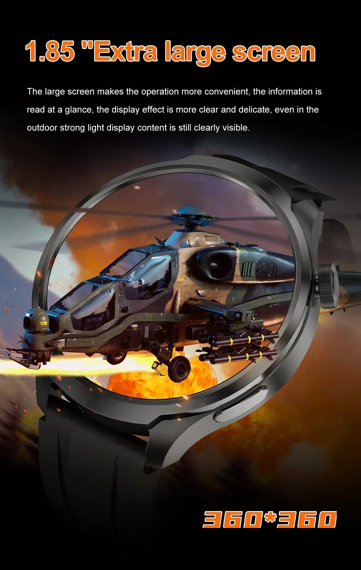 UltraFit Pro 2024 Men's Smartwatch with 1.85" AMOLED display showing vibrant visuals and modern design.