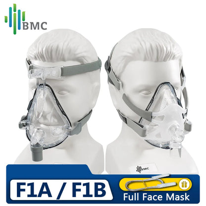 BMC Original F1A/F1B CPAP full face mask with headgear, ComfortBreath Pro, designed for sleep apnea treatment and snoring relief.