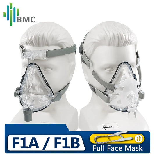 BMC Original F1A/F1B CPAP full face mask with headgear, ComfortBreath Pro, designed for sleep apnea treatment and snoring relief.