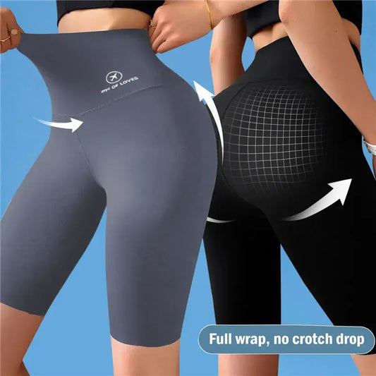 Women's High-Waist Push-Up Yoga Shorts Sports Fitness Cycling Jogging Leggings Knee-Length