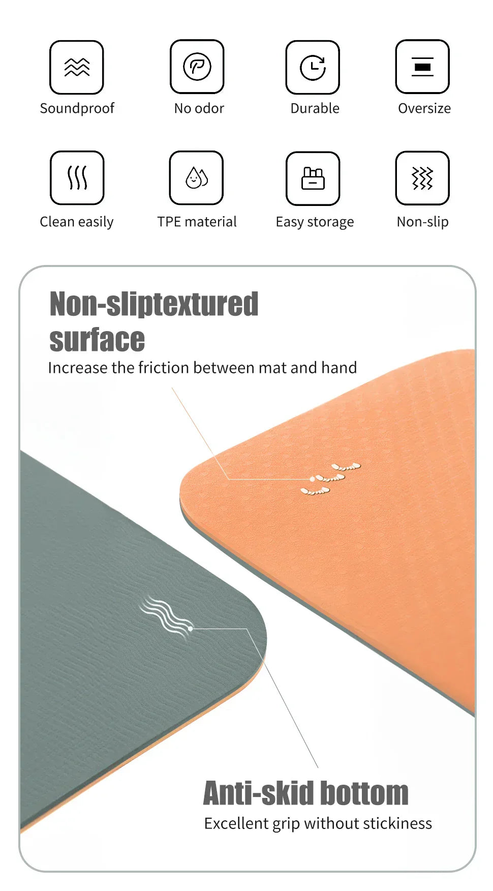 WESTTUNE Yoga Mat features durable, non-slip textured surface and anti-skid bottom for secure grip during exercise.