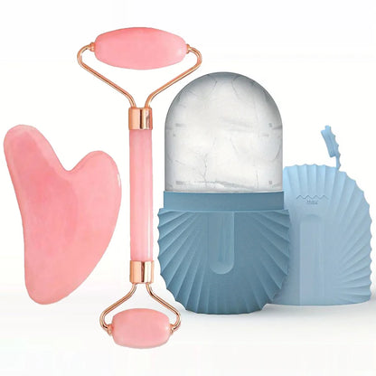 CryoGlow Ice Face Roller & Gua Sha Set