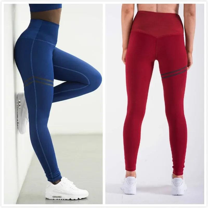 High waist women's fitness leggings, printed sport and jogging pants.